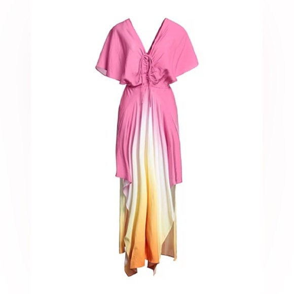 Maje 222Rachelly Ombre Dress Size Medium Tall | Handkerchief Hem Resort Vibe - Picture 3 of 8